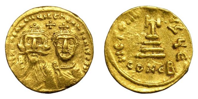 Heraclius coins from this period. The Emperor looking older, his son now a man (from ma-shops.com)