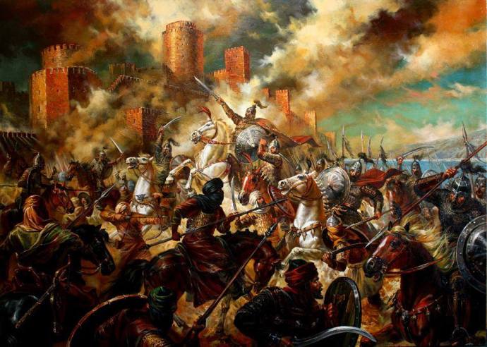 Tervel leads the Bulgars on an attack on the Arab forces besieging Constantinople by Vasil Goranov