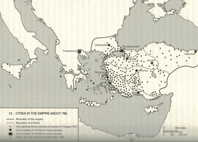 Cities in the Empire c780 from A History of the Byzantine State and Society by Warren Treadgold