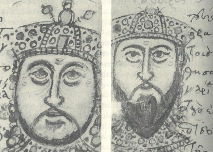 Michael III the Drunkard and Basil the Macedonian (scanned from Treadgold, originally from the Modena copy of John Zonaras' history)