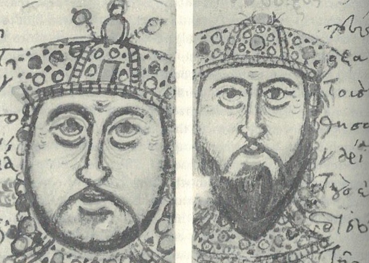 Michael III the Drunkard and Basil the Macedonian (scanned from Treadgold, originally from the Modena copy of John Zonaras' history)