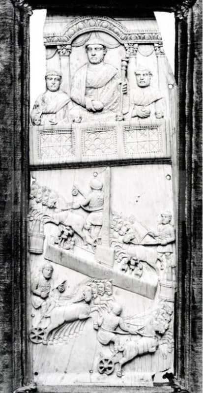 Chariot racing depicted on the Lampadii Diptych (art.com)