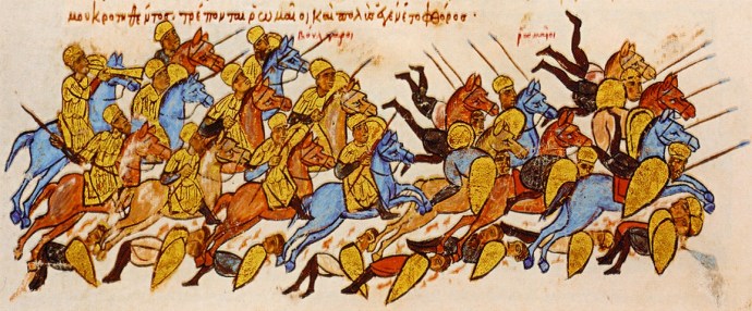 The Romans flee from the Bulgars at Boulgarofygon (from the Chronicle of John Skylitzes)