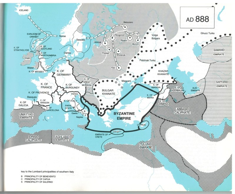 Political division of Europe and Middle East from Colin McEvedy's Atlas of Medieval Europe