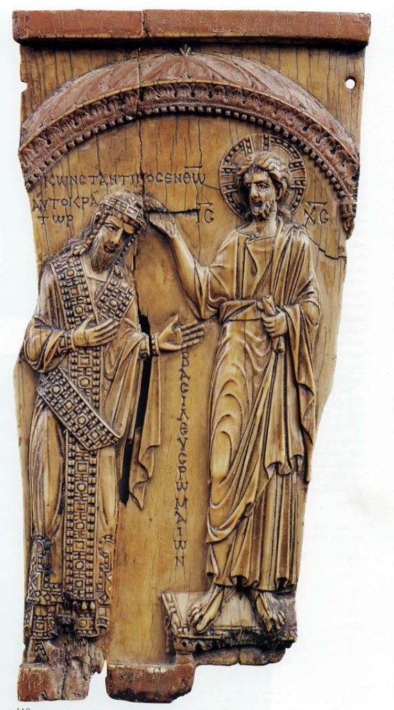 Ivory plaque showing the coronation of Constantine VII by Christ
