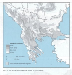 Balkans major population centres, Palgrave Atlas of Byzantium