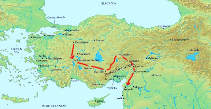The route of the First Crusade (bad squiggly lines by Robin)