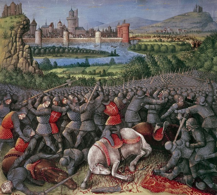 Battle outside Antioch from 'Passaiges d'outremer' (Voyages to Palestine) illuminated by Sebastian Marmoret (c1490)
