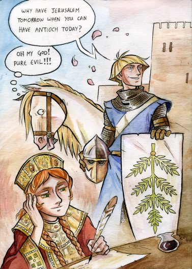 Anna pondering her portrayal of Bohemond by Nikos Boukouvalas from deviantart.com